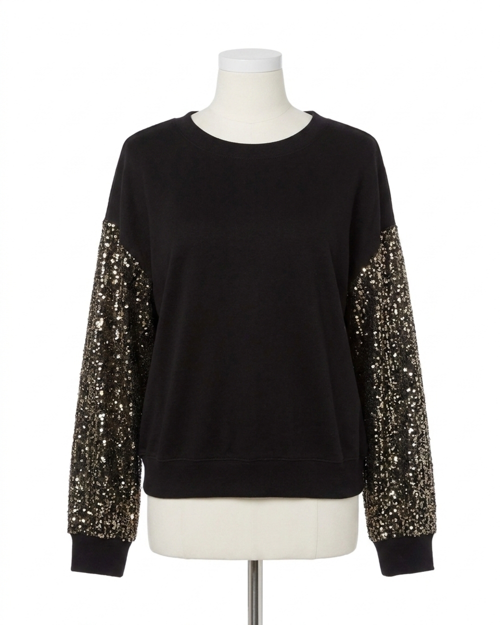 NEW KAREN KANE sosie sequin sleeve long sleeve top in black